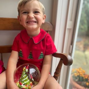 Silly Goose Hand Smocked 3T Button On Shorts Set Christmas Holiday Short Sleeve